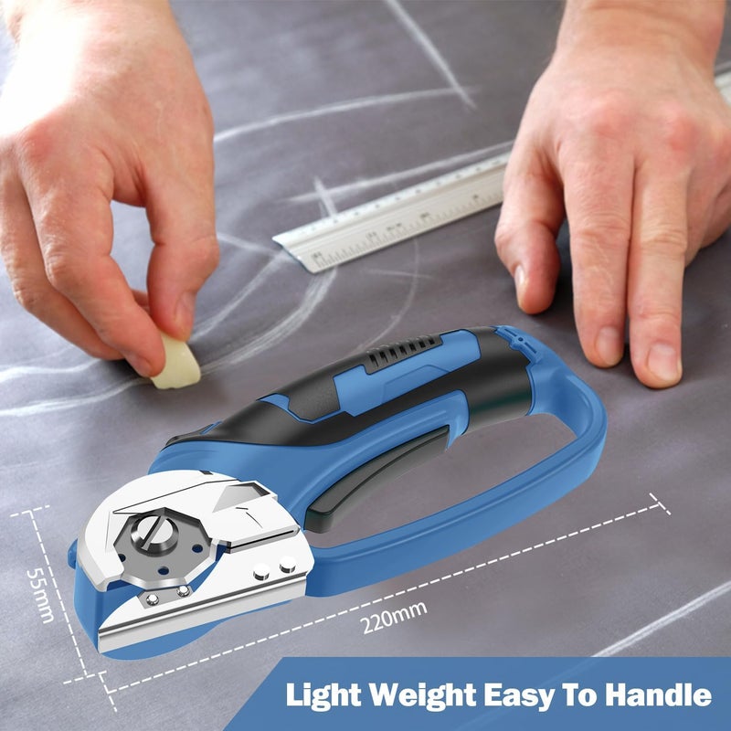 Pratuor Cordless Electric Scissors, 4V Box Cutter & Cardboard Cutter with Upgrade Blade, LED Light, Safety Lock - Rechargeable Rotary Cutter for Fabric, Leather, Plastic, Sewing, Industrial (Steel Blue) - Image 2